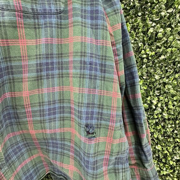 VTG Lands End XLT 17-17.5 Mens Button Shirt Green Portuguese Tartan Flannel RARE - Picture 4 of 8